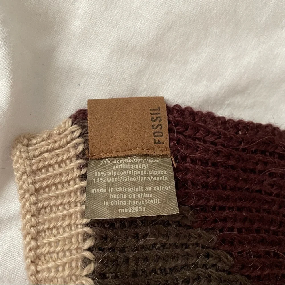 Fossil Argyle Pattern alpaca wool blend Brown Tan Scarf